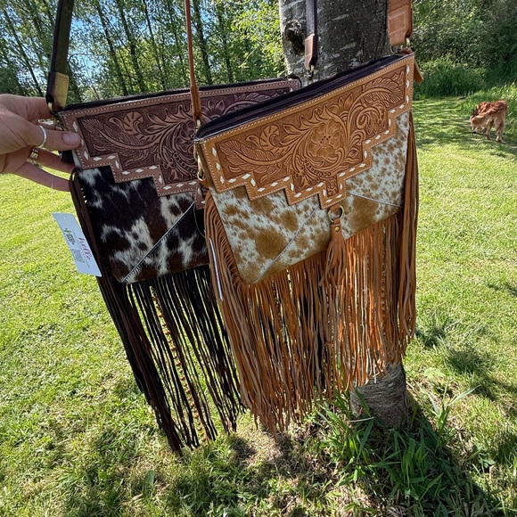Brown Fringe Leather Bag - Picture 1 of 3